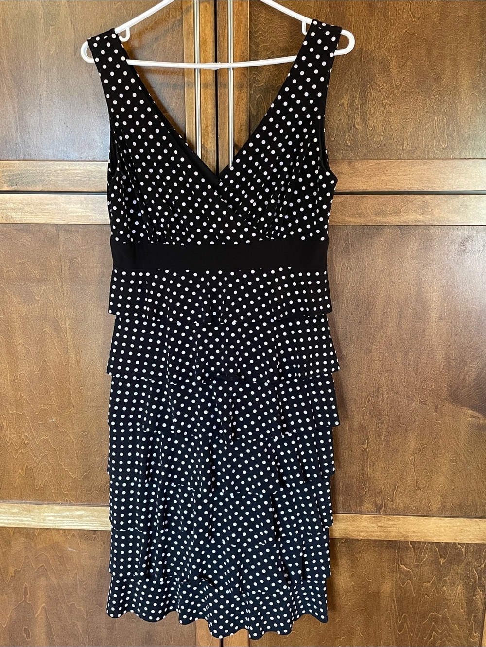 Frank Lyman Design Black and White Polka Dot V-Neck Midi Dress